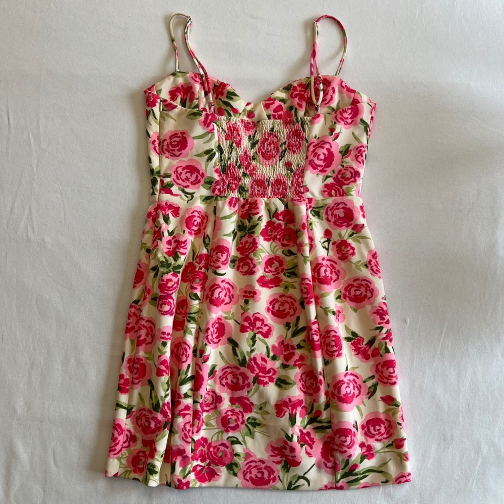 Zara Pink Cream Floral Rose Feminine Coquette Y2K‎ Cottage Mini Dress Size M/L - Picture 8 of 9
